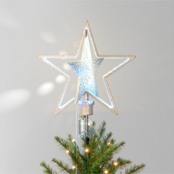 Light Up Rotating Star Christmas Tree Topper 5 Point Gold Lit Holiday Decor - Picture 2 of 6